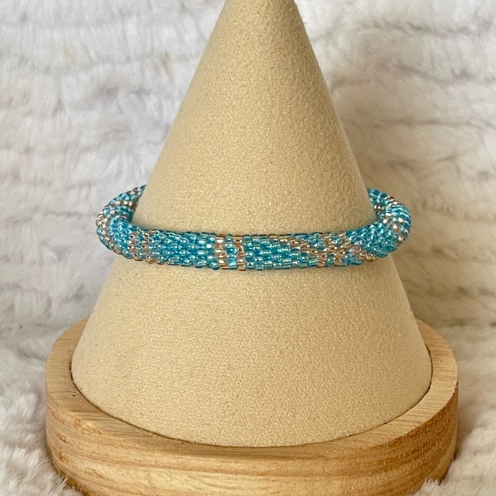 Sashka Teal Glass Bead Bracelet Roll On Stack Bracelet Handmade